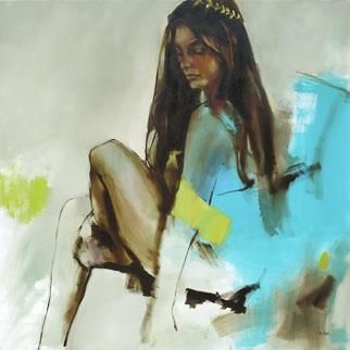Turquoise And A Tiara - Painting by Helen van Stolk