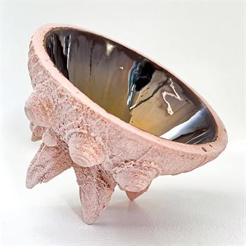 sculptural sand cast ceramic in pink with gold glaze