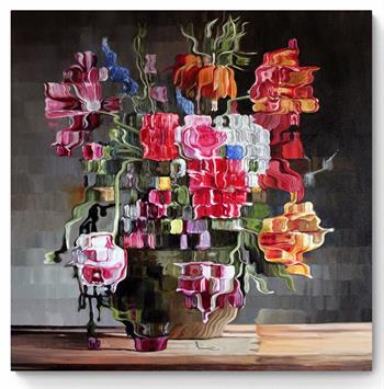 large oil painting of a vase of flowers