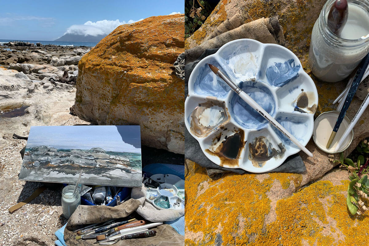 Kristen McClarty's plein air painting of the Yellow Rocks in Kommetjie