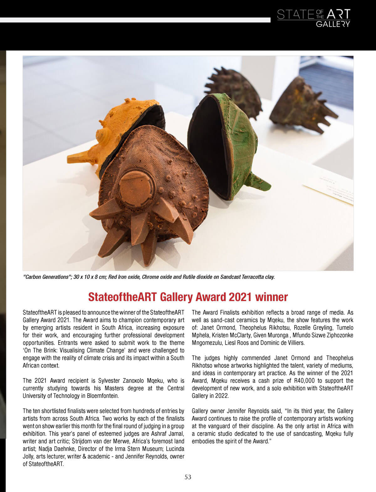 Sylvester Mqeku in SA Artist Magazine page 2