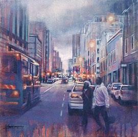 7:47 AM, Loop Street - Oil Painting by Karen Wykerd