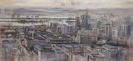 Misty Morning Cape Town II - Cityscape Oil Painting by Karen Wykerd