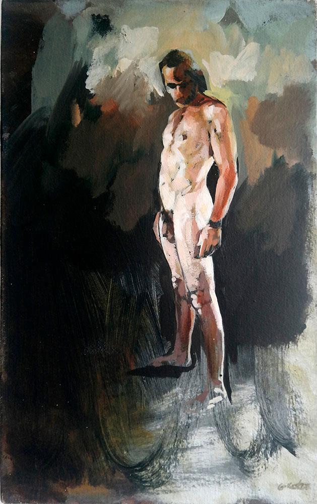 Leaning standing nude painting by rick perez