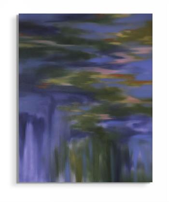 striking abstract oil painting in shades of purple and green