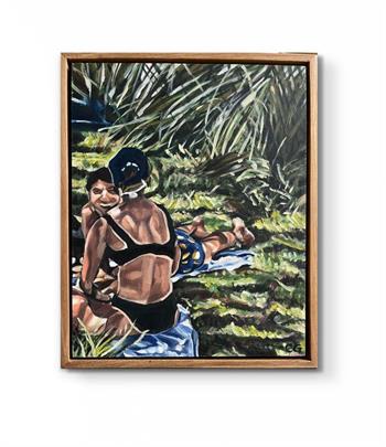 small framed painting of a young couple picnicing at Kirstenbosch