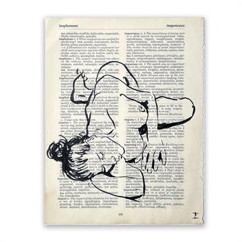drawing of a female nude on dictionary paper