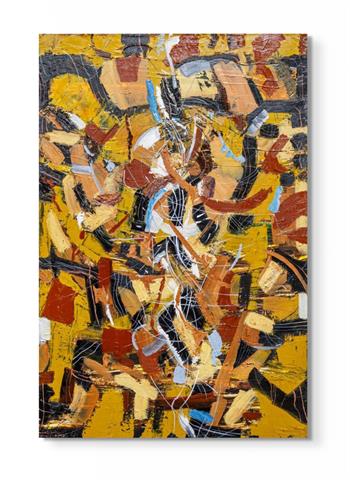 Yellow and blue abstract painting with texture by James de Villiers