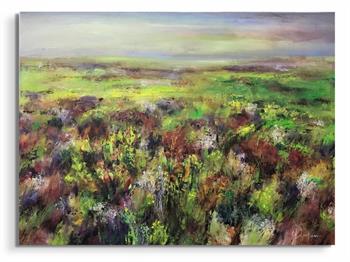 colourful oil painting in an impressionistic style depicting the fynbos landscape of the Western Cape