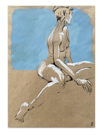 life drawing on brown paper in ink and acrylic of a seated nude woman