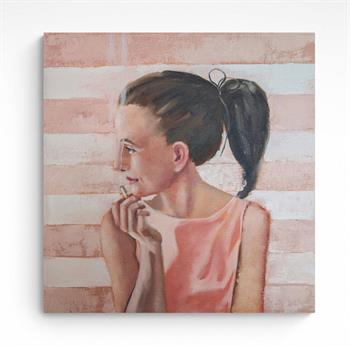 Expressive portrait painting of a young woman smoking a cigarette