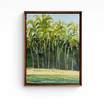 Delicious painting of palm trees executed in thick oil paint on canvas