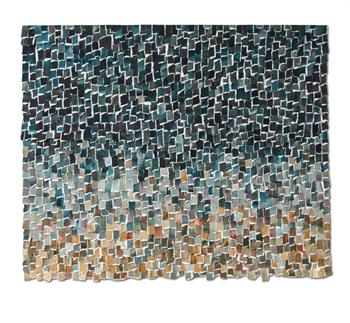 unframed contemporary paper collage in shades of blue and sepia