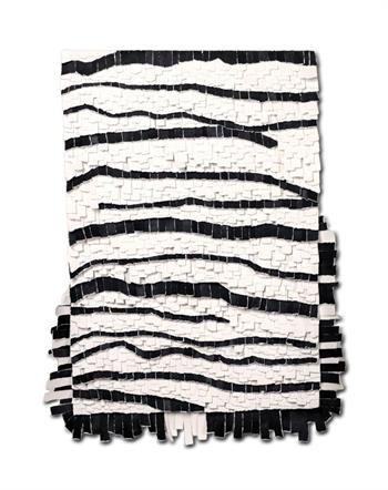 contemporary collage artwork in shades of black and white