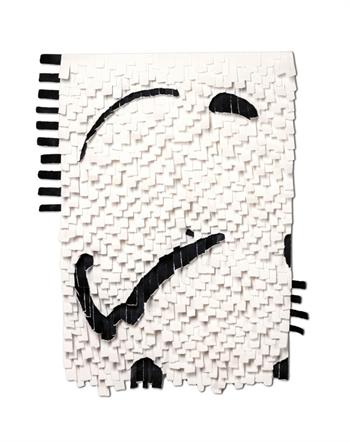 Contemporary modern collage constructed from hand torn paper