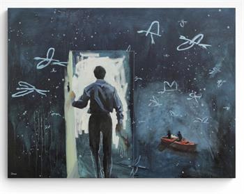 Contemporary painting depicting a man at the entrance to Heaven