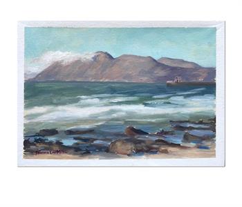 oil painting created en plein air of the view of Simons Town from Kalk Bay
