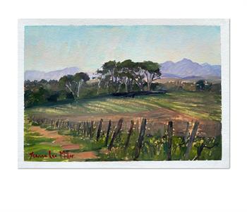 small oil painting created en-plein-air of the Groot Constantia vineyard