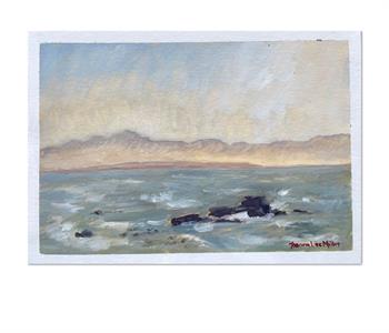 small oil painting created en-plein-air of the view of the mountains from St James