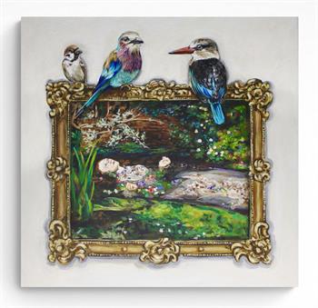 Painting inspired by Millais' Ophelia with additional river birds