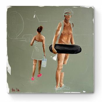 Impressionist painting of two people enjoying the beach