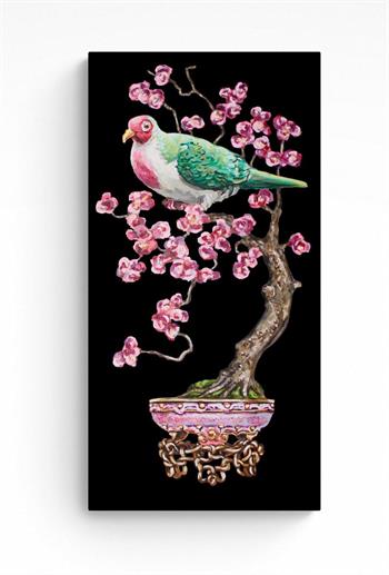 Exquisite painting of a jambu fruit dove with pink blossoms