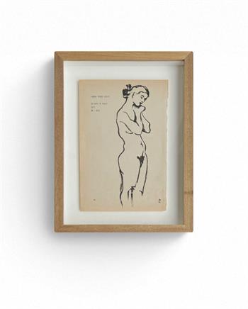 Small framed ink study of a nude young woman 