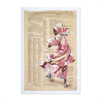 art print of a young girl wearing a pink headscarf and dress