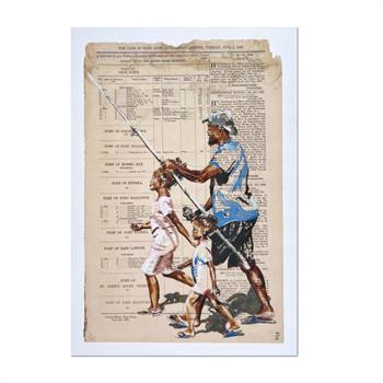 art print of a picture of a father and his two children going fishing