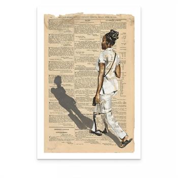 art print of a painting on newspaper of a female healthcare worker