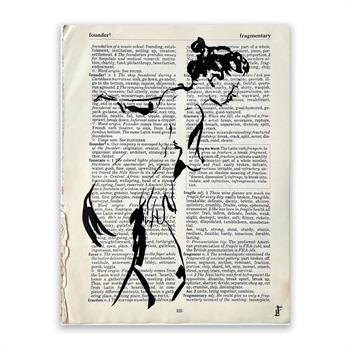 ink drawing on a sheet of dictionary paper of the female nude form