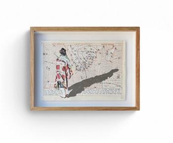 Artwork depicting an African man wearing a traditional blanket, created on a synoptic weather map