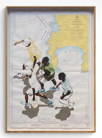 framed figurative painting on vintage map of Cape Town by Lisette Forsyth