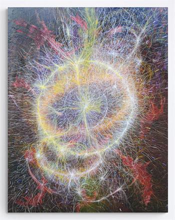 Large oil painting depicting a cosmic nucleus or star in formation in the galaxy