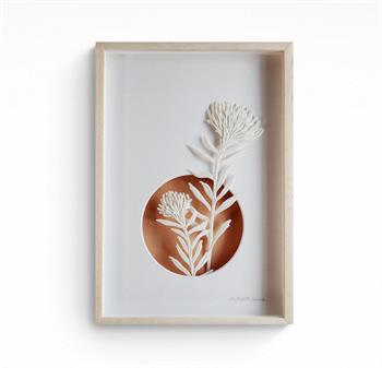 Artwork created in self drying clay of a pincushion protea by Jo Roets