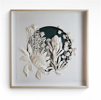 Detailed ceramic artwork depicting South African protea flowers