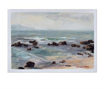 Plein air oil painting of the shoreline at St James, Cape Town