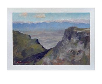 Small oil picture painted en plein air of the view between Devil's Peak and Table Mountain