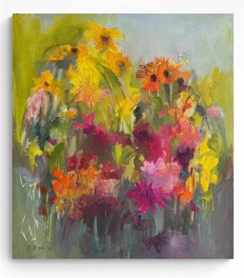 Vivid expressionistic painting of flowers in the garden by Claudia Treagus