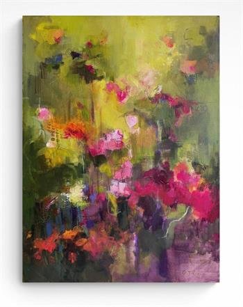 Gorgeous painting of flowers in the garden by Claudia Treagus in an expressionistic style