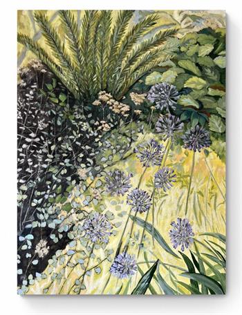 Enchanting painting of garden plants including agapanthus and ferns