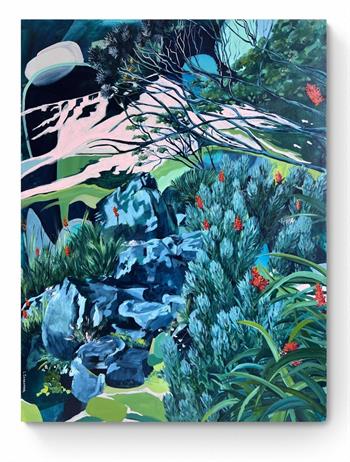 Gorgeous painting of a flower filled mountain landscape