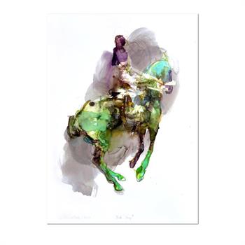 Contemporary ink painting on paper of a horse and rider by Pascale Chandler