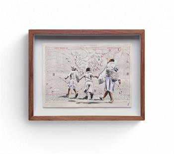 Painting on vintage weather chart of an African mother with her children