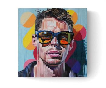Small, compelling pop art portrait of a man in glasses by Corné Eksteen.