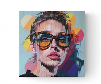 A confident pop art portrait of a woman in sunglasses by Corné Eksteen.