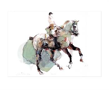 Dante equestrian artwork by Pascale Chandler showing horse and rider in ink and mixed media on Yupo paper