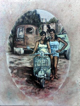 Girls From District Six on Holiday - Painting by Lizelle Kruger