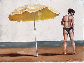 Yellow Umbrella I - Painting by Mila Posthumus