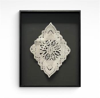 Delicate ceramic wall artwork inspired by an Islamic prayer mat